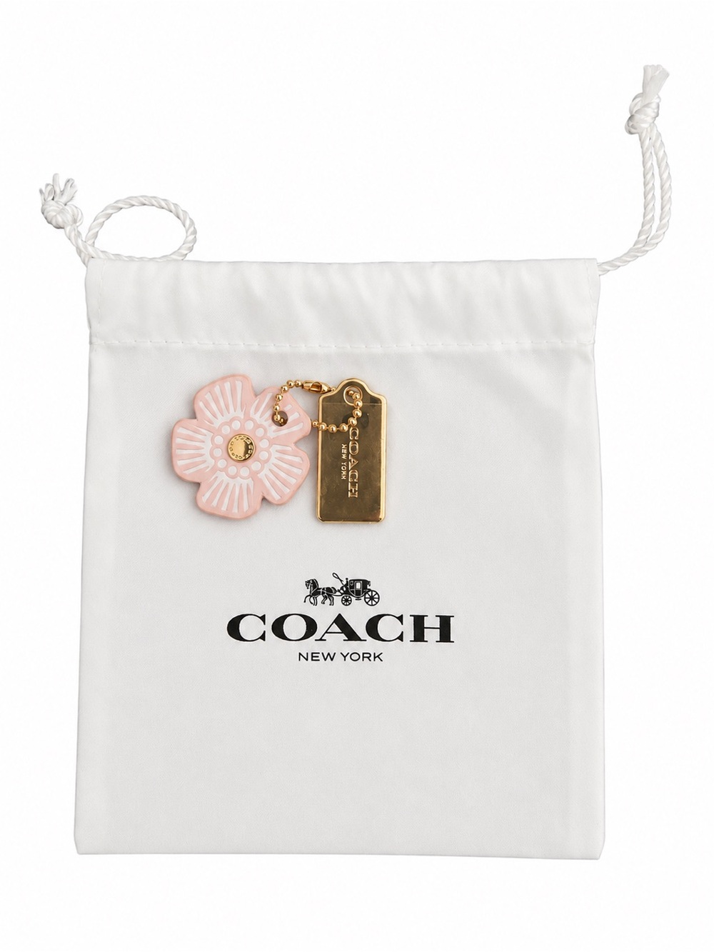 Coach Pink Flower Charm with Rose Gold Tag Charm.